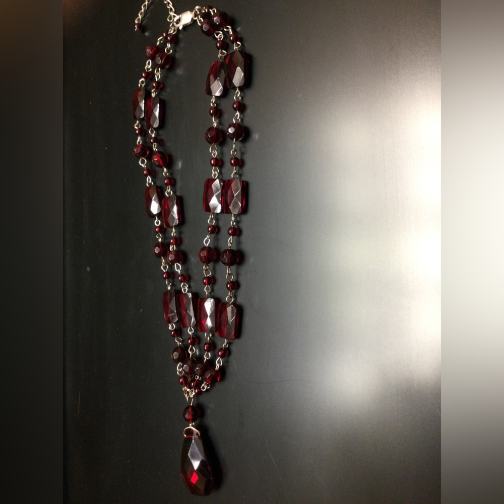 Antique Ruby Red Glass Drop Necklace - image 1